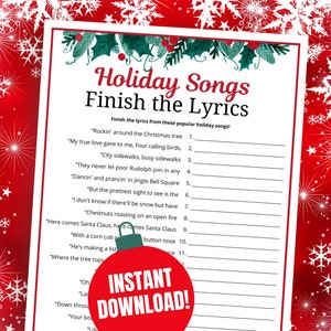 Christmas Song Finish the Lyrics Game for Adults, Teens, & Kids, Fun Christmas Music Game for Work or Family Christmas Party, PRINT AT HOME