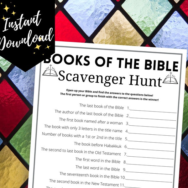 Books of the Bible Scavenger Hunt Game, Fun Printable Bible Game for Sunday School, Youth Group, Small Group, Christian Game, Bible Quiz