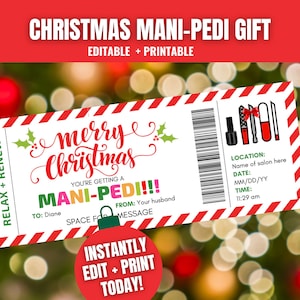 Cadeau de Noël manucure pédicure, chèque cadeau de Noël pour manucure pédicure, bon de Noël pour spa, bon de Noël à imprimer, cadeau de dernière minute