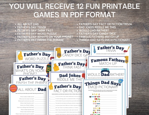 Father's Day Games Bundle Fun Dad Games Father's Day 