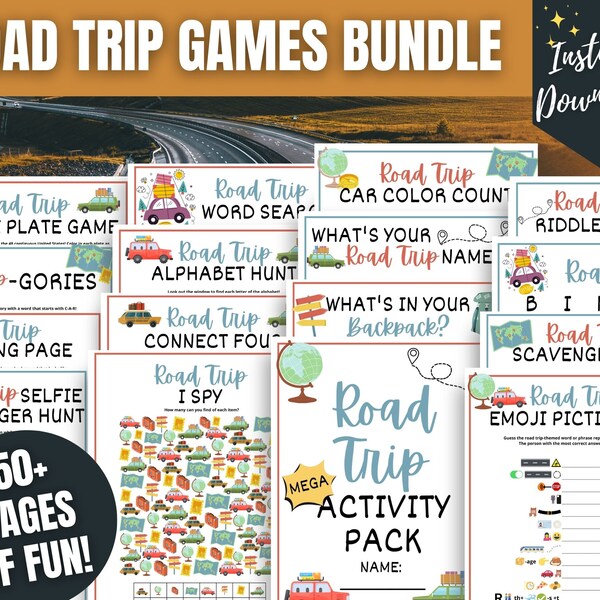 Road Trip MEGA BUNDLE Activity Pack, Fun Summer Travel Activity Kit for Kids, Kids Travel and Road Trip Game Bundle, Family Road Trip Kit