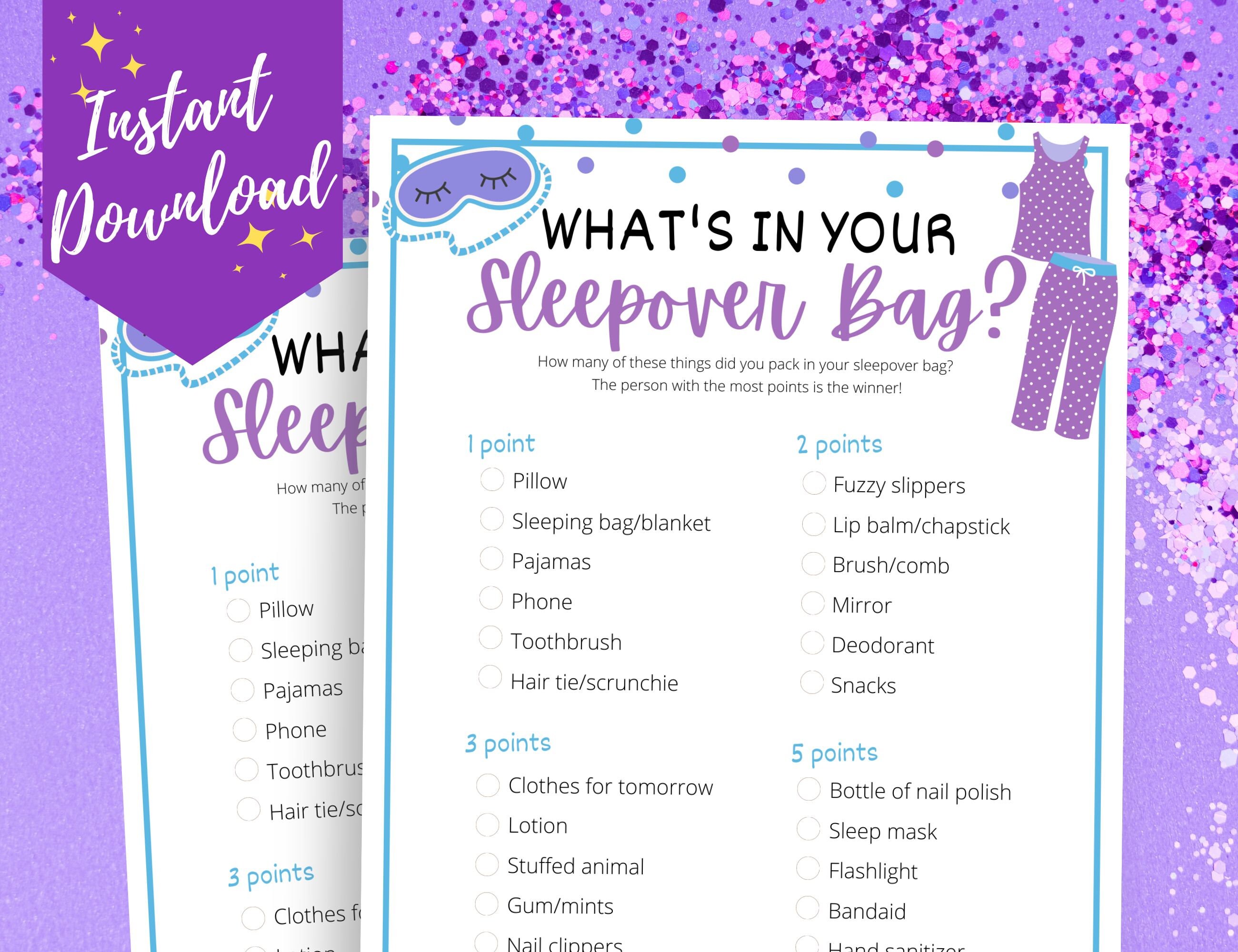 What's in Your Sleepover Bag Game Fun Slumber (Download Now) Etsy
