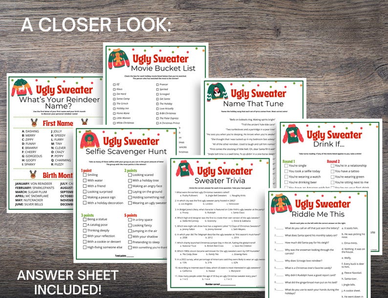 Ugly Sweater Party Games MEGA BUNDLE: 50 Festive Holiday Games, Activities Icebreakers (Instant Download) image 6