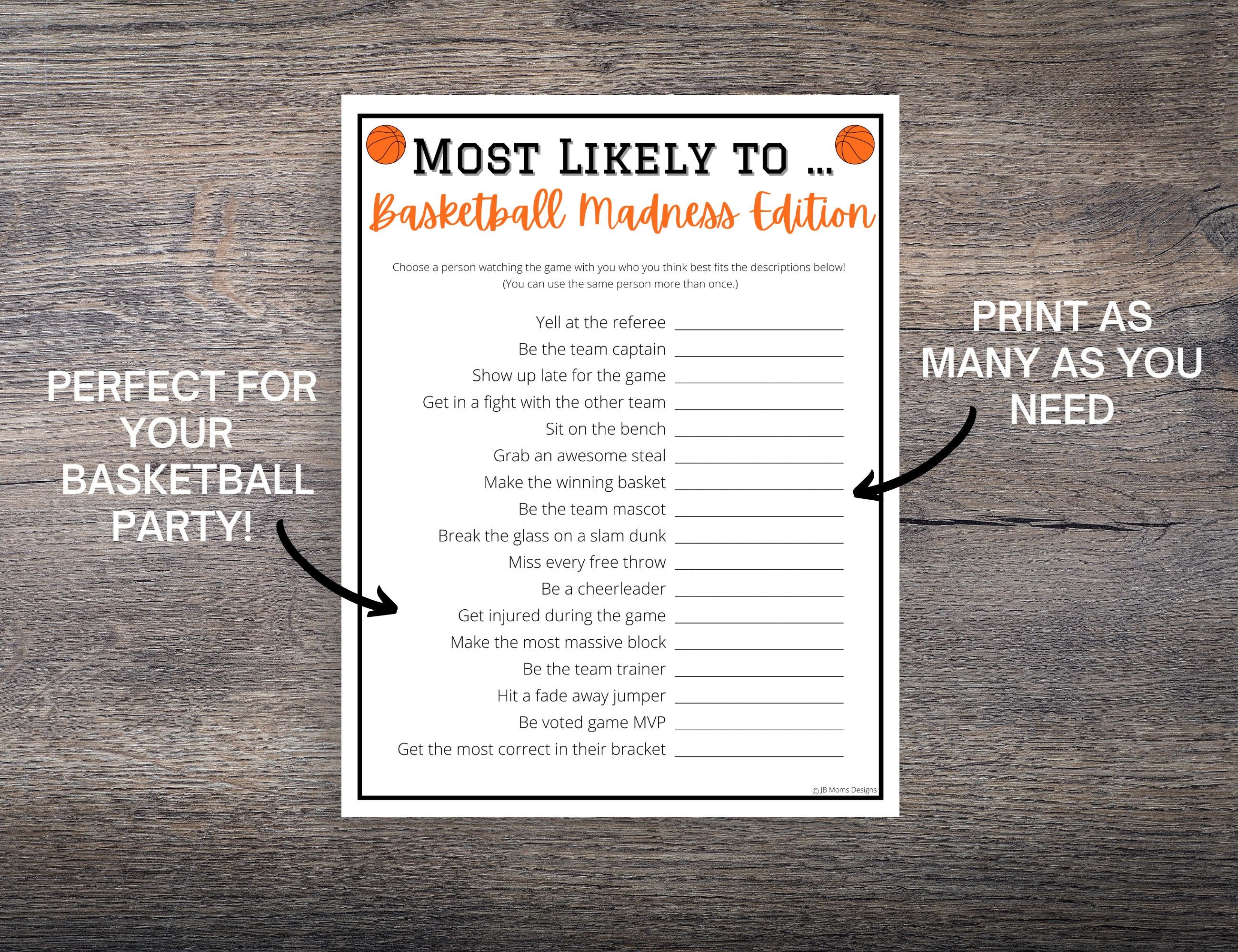 Basketball Most Likely Game Fun Basketball Game for Group or Etsy