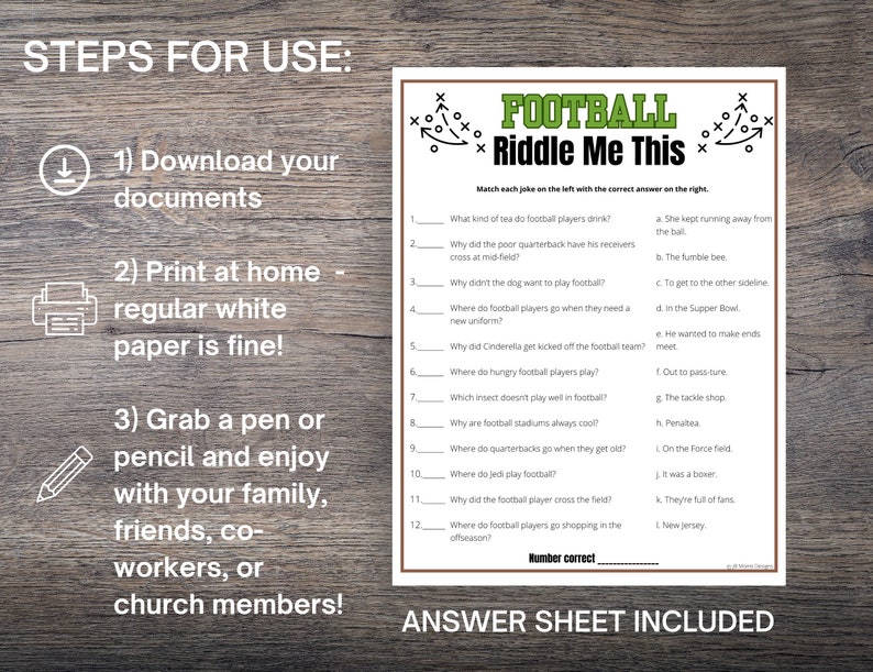 Yellow Football Riddle Text Funny Football Riddle Game: Party Jokes (PDF Download) - Etsy