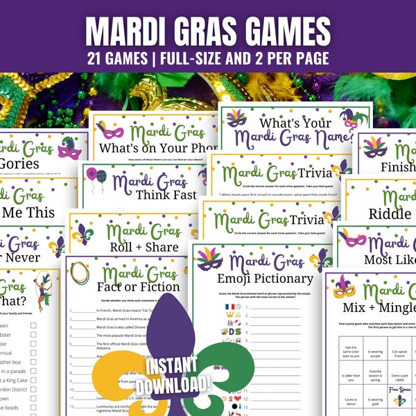 Mardi Gras 21-Game MEGA Bundle, Mardi Gras Party Games for Adults, Mardi Gras Party Ideas, Fun Games for Mardi Gras, Mardi Gras Games