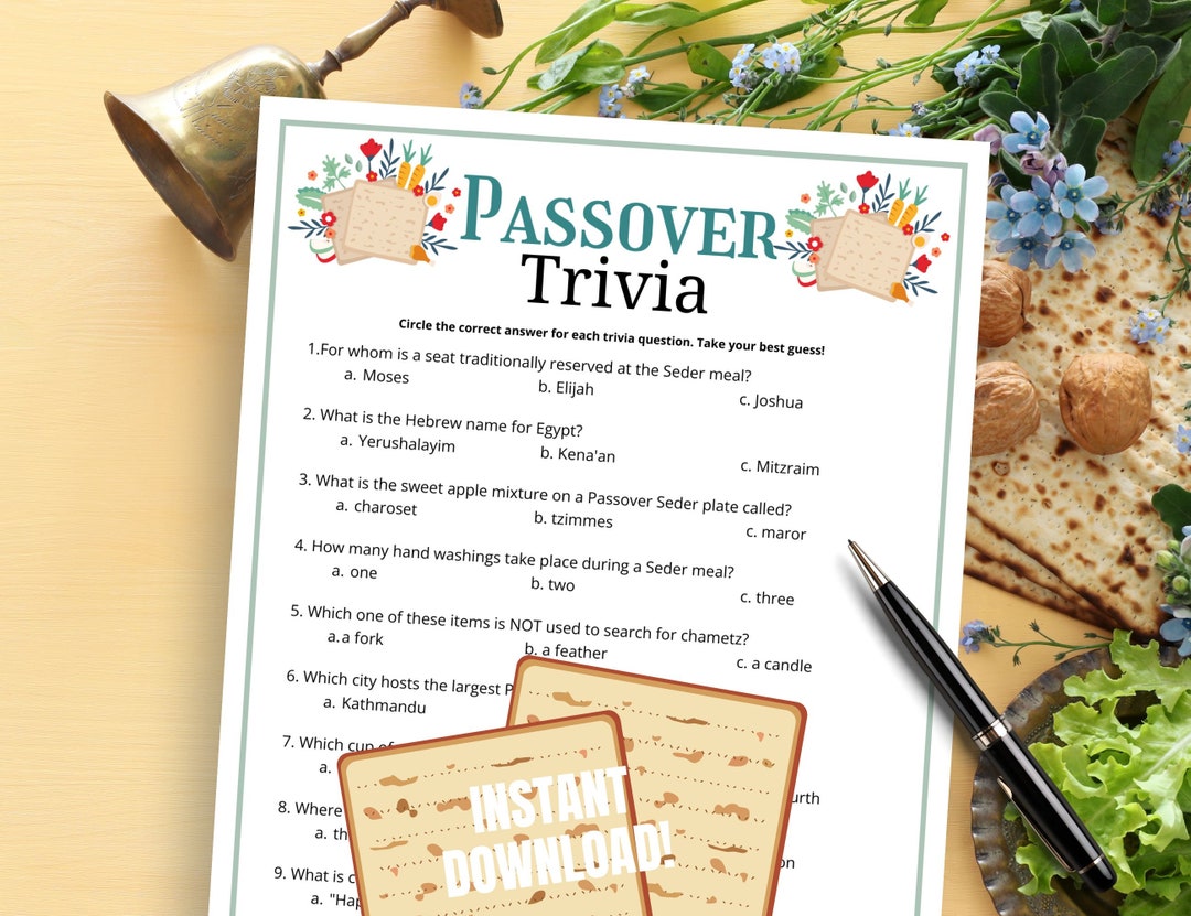 Passover Trivia Game, Printable Passover Trivia Questions & Answers, Fun Passover Seder Activity