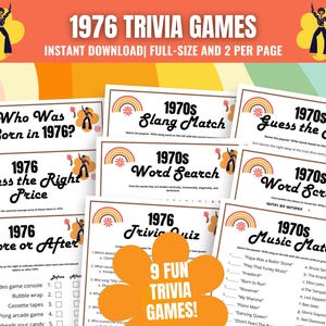 Lot de jeux-questionnaires 1976 : 50e anniversaire ou activités pour la fête d'anniversaire (téléchargement numérique)