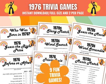 1976 Trivia Games Bundle: 50th Birthday or Anniversary Party Activities (Digital Download)