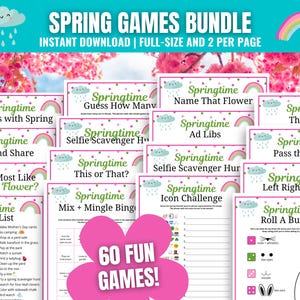 Frühlingsspiele MEGA BUNDLE, Frühlingspartyspiele, Frühlingsaktivitätsblätter für Erwachsene, Senioren, Jugendliche, Frühlingsthemenspiele, Frühlingseisbrecher
