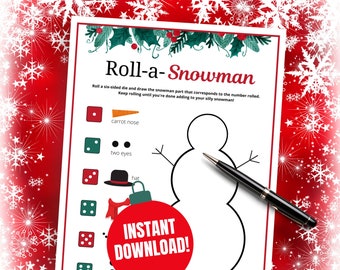 Roll a Snowman Christmas Party Game, Christmas Dice Game for Kids, Holiday Class Party Game, Fun Holiday Game for Kids, Kids Christmas Party