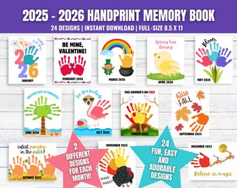 2025-2026 Handprint Memory Book, Handprint Keepsake, Printable Handprint Craft Templates, Monthly Handprint Crafts, Preschool Memory Book