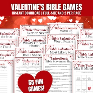 Valentines Bible Games BUNDLE, Christian Valentines Games, Sunday School Games, Youth Group Games, Church Valentines Games Bundle, Small Group Valentine Games, Womens Ministry Games, Religious Valentine Games, Valentine Bible Scavenger Hunt, Match the Valentine Bible Verse