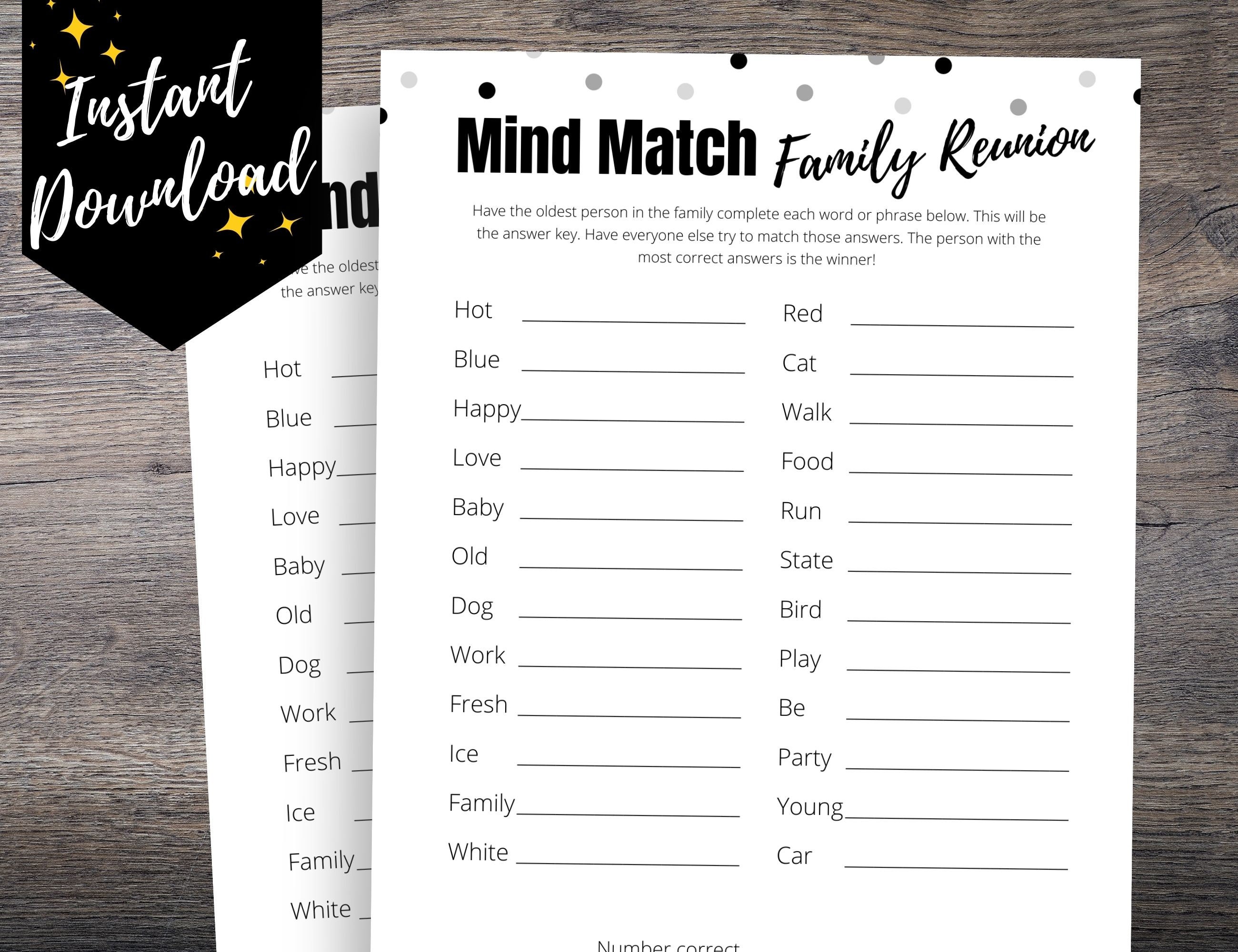 Family Reunion Mind Match Game Printable Family Reunion - Etsy