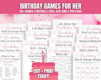 31 Printable Birthday Party Games for Her: Editable MEGA Bundle (Digital Download)