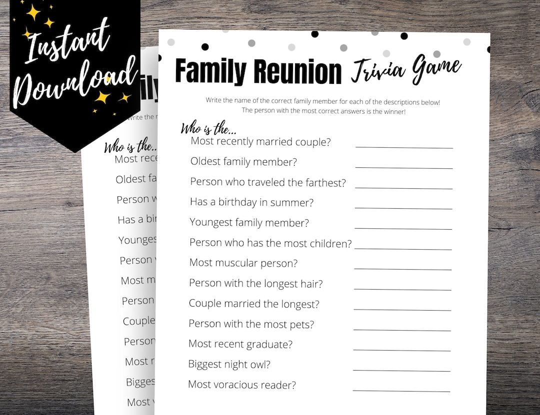 Family Reunion Trivia Game Printable for Kids and Adults Etsy