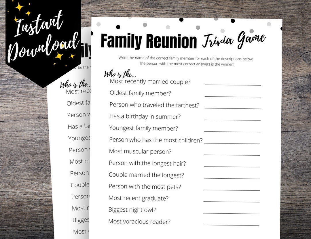 Family Reunion Trivia Game Printable for Kids and Adults Etsy