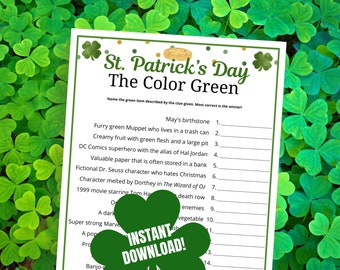 St. Patrick's Day Color Green Game: Family Party Quiz (PDF)