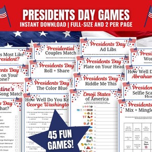 Presidents Day Games MEGA Bundle, Presidents Day Trivia Games, Presidents Day Activities, Presidents Day Office Ideas, Patriotic Games