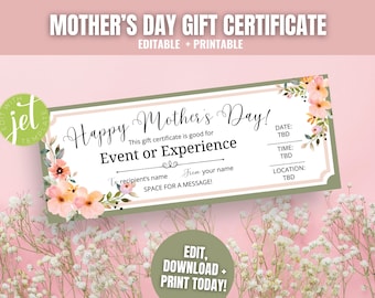 Editable Mother's Day Gift Certificate Template (Printable)