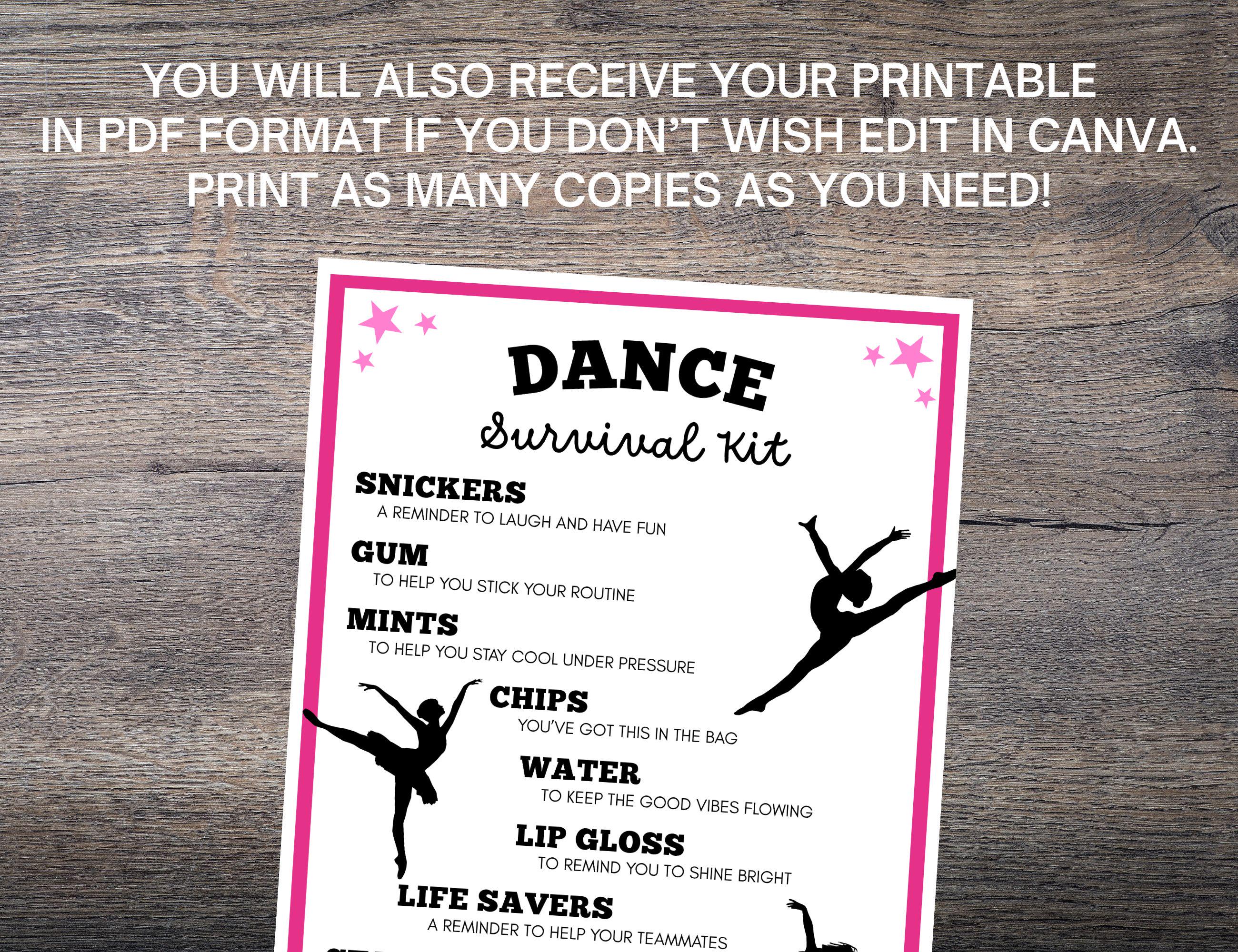 Editable Dance Competition Survival Kit: Gift Bag Tag Printables ...