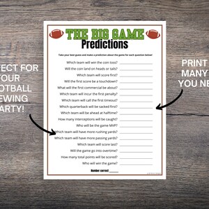 Super Football Game Predictions Printable for Adults, Super Bowl 2024 ...