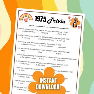 1975 Trivia Game: 50th Birthday, Anniversary, Reunion Activity (Digital Download)