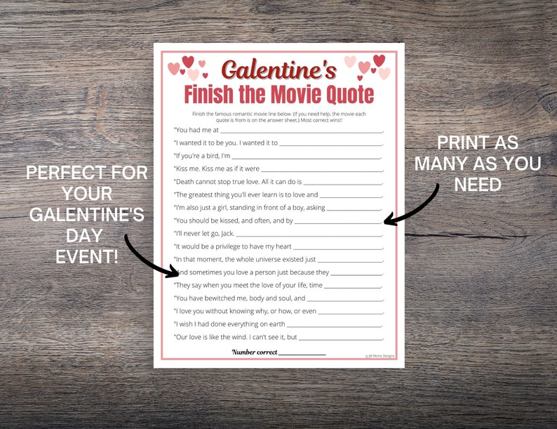 Galentine's Finish the Romantic Movie Quote Game - Etsy