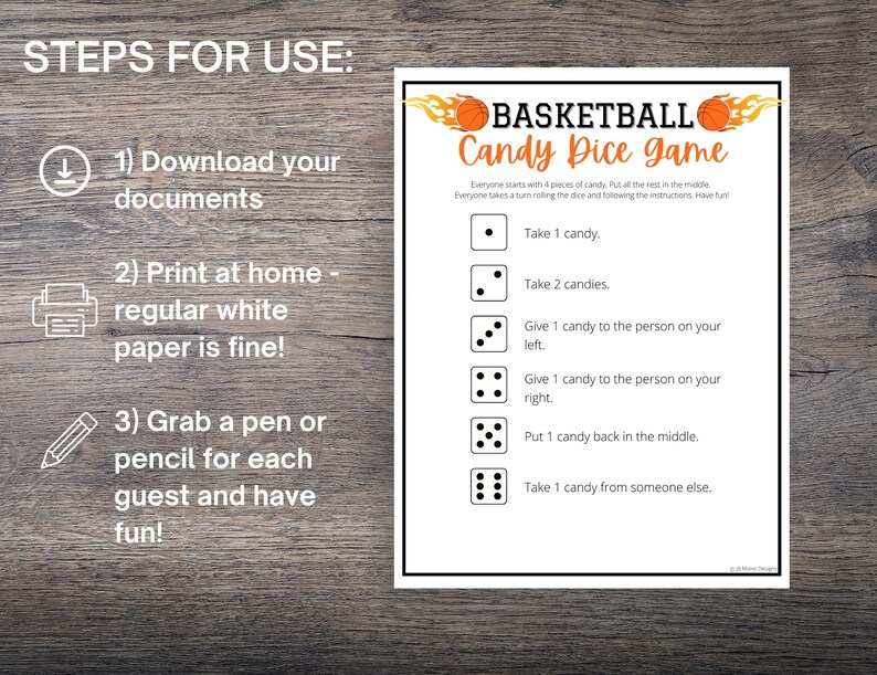 Basketball Candy Dice Game Fun March Basketball Party Game Etsy