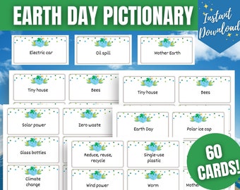 Earth Day Pictionary Set, 60 Fun Earth Day Pictionary Cards, Fun Group Game for Earth Day, Youth Group Game, Family Game, Classroom Game