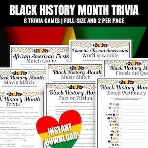 Black History Month TRIVIA-bundel, Afro-Amerikaanse geschiedenismaand Trivia, Black History Month-spellen, Trivia Vragen en antwoorden