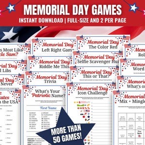 Memorial Day Games MEGA Bundle: 50+ Printable Activities and Icebreakers (Digital Download)