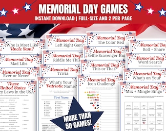 Memorial Day Games MEGA Bundle: 50+ Printable Activities and Icebreakers (Digital Download)