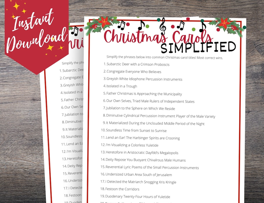 Christmas Carols Printable Game for Adults Challenging - Etsy