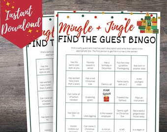 Holiday Mingle & Jingle Human Bingo Game for Holiday Office Party, Find the Guest, Work Christmas Party Game, Holiday Office Party Activity