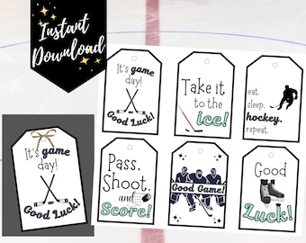 Hockey Treat Tags, Hockey Team Snack Tags, Hockey Goodie Bag Ideas, Hockey Spirit Bag Tags, Good Luck Tags, Hockey Team Bags