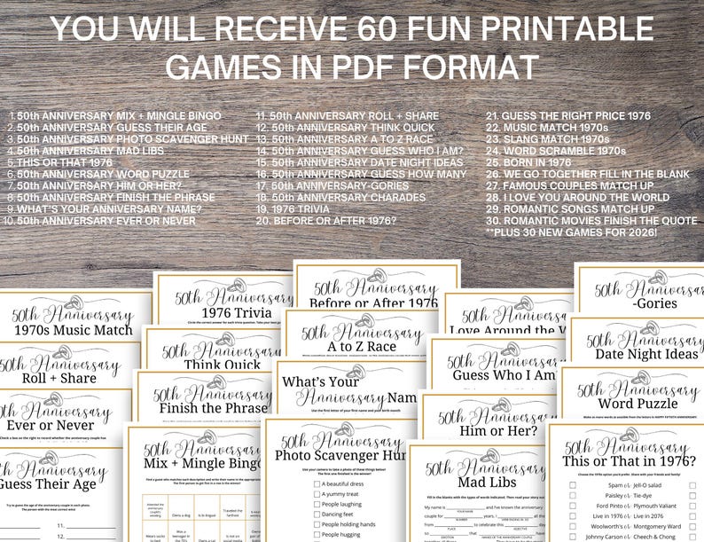 50th Anniversary Party Games MEGA Bundle: 60 Printable Games (Digital Download) image 2