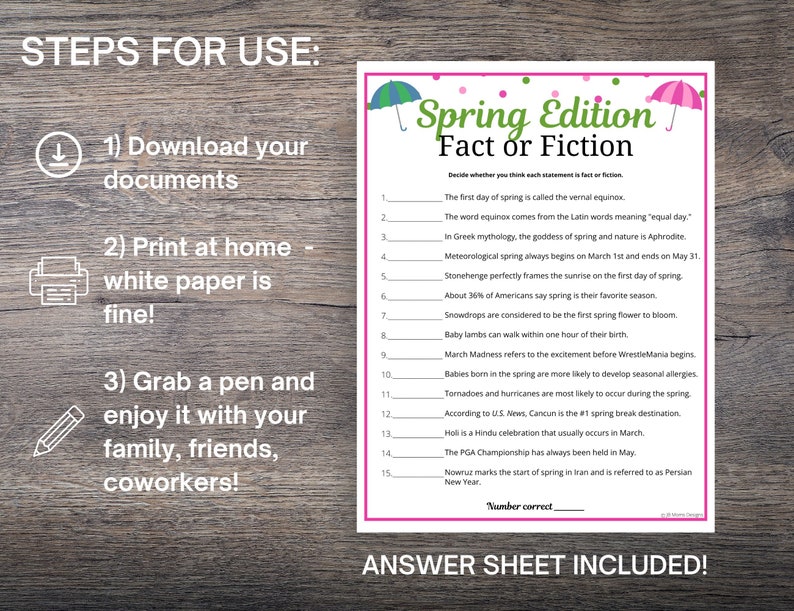 Spring Trivia Pdf Spring Fact or Fiction Trivia Game: Printable Quiz (PDF) - Etsy