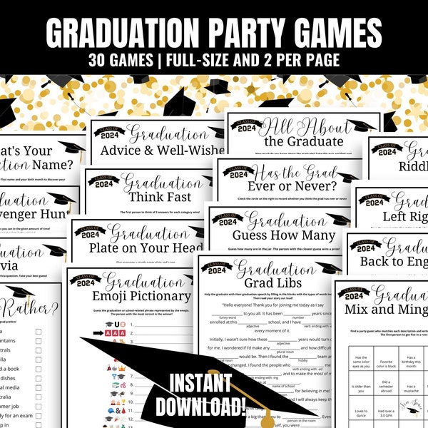 2024 Graduation Party Games, Graduation Games, Class of 2024 Graduation Games, College Grad Party, High School Graduation, Grad Night Games