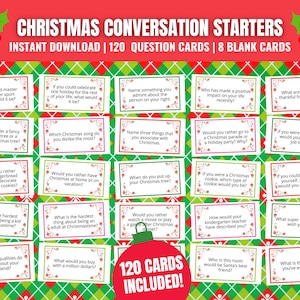 Iniciadores de conversas de Natal, quebra-gelo de Natal, prompts de conversas de feriado, cartões de conversa para jantar de Natal, Natal em família