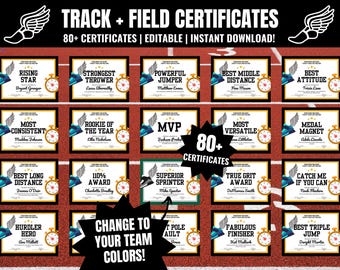Editable Track and Field Award Certificates: End of Season Banquet (Printable PDF)