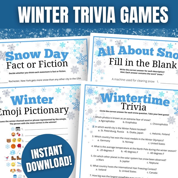 Winter Trivia Game BUNDLE, Winter True or False, Winter Party Games for Teens & Adults, Fun Winter Games, Holiday Games Printable Bundle