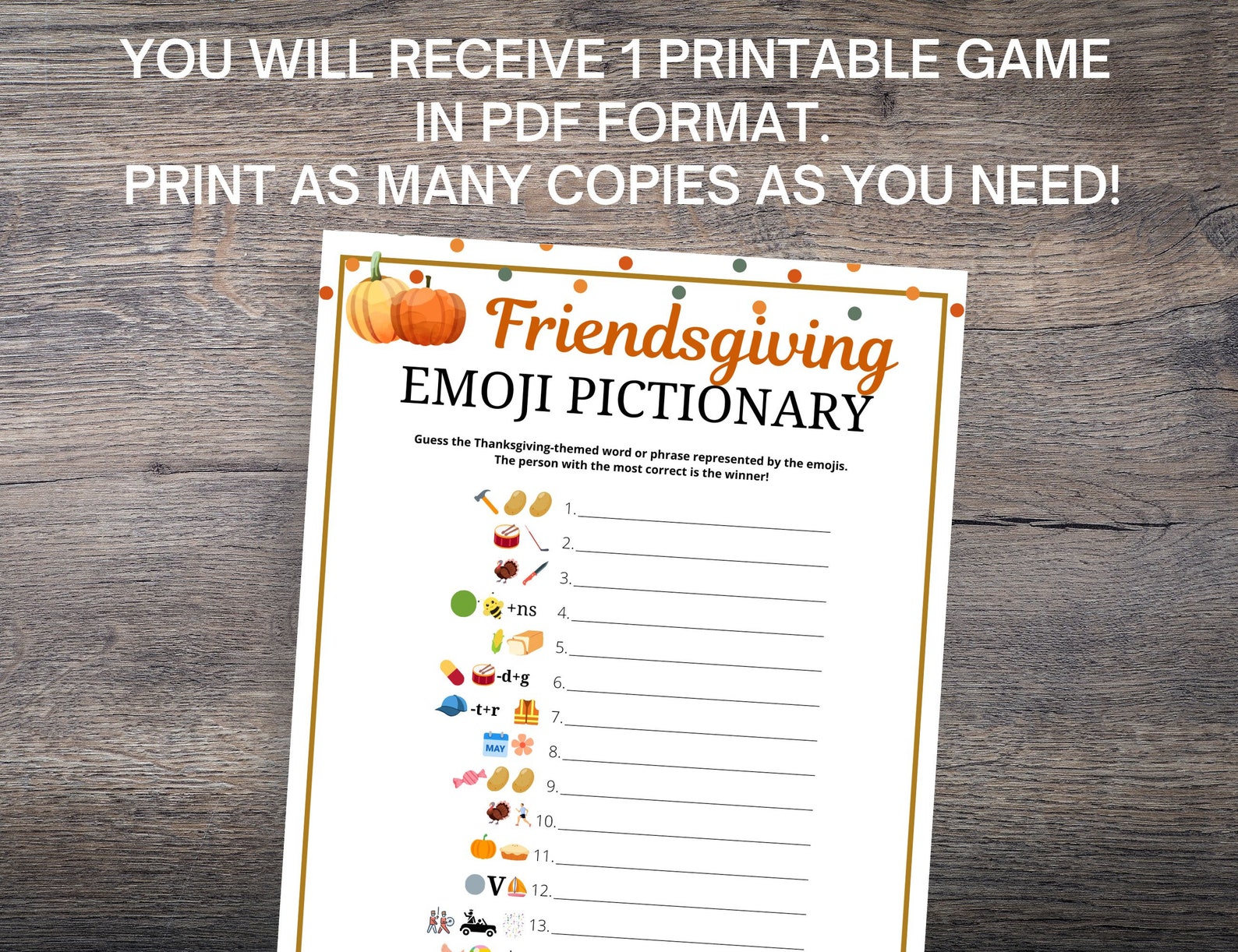Friendsgiving Emoji Pictionary Game: Thanksgiving Icebreaker Quiz ...