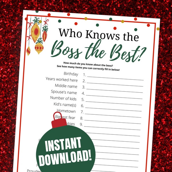 Who Knows the Boss Best Game, Holiday Office Party Game, Work Christmas Party, Who Knows the Boss Best Questions, Fun Adult Holiday Game