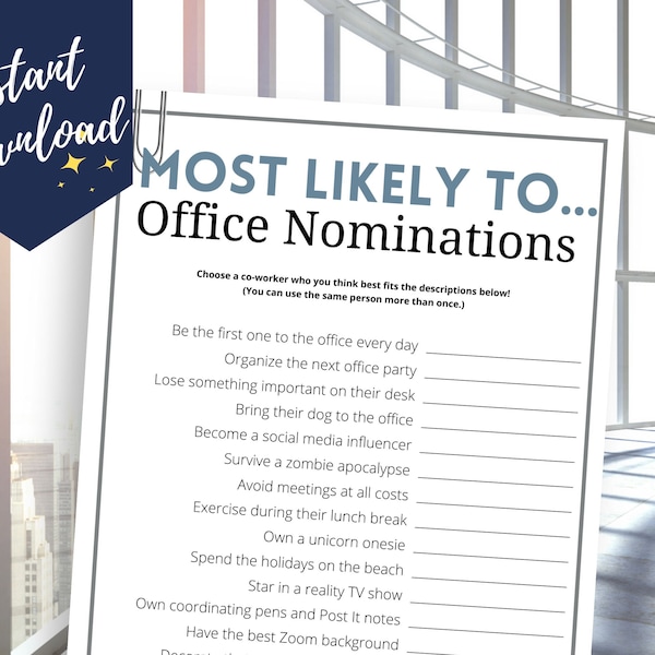 Office Party Most Likely to Nominations Game, Coworker Superlative Ideas, Fun Work Game, Staff Happy Hour Activity, Funny Office Games