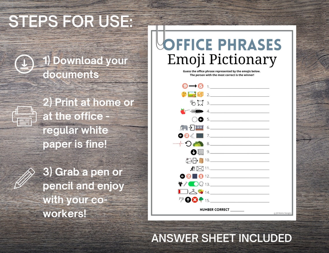 Office Emoji Pictionary Game Fun Emoji Game for Work Party - Etsy