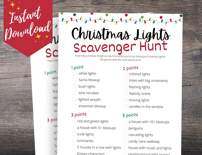 Christmas Lights Scavenger Hunt Game Kids Christmas Activity Etsy
