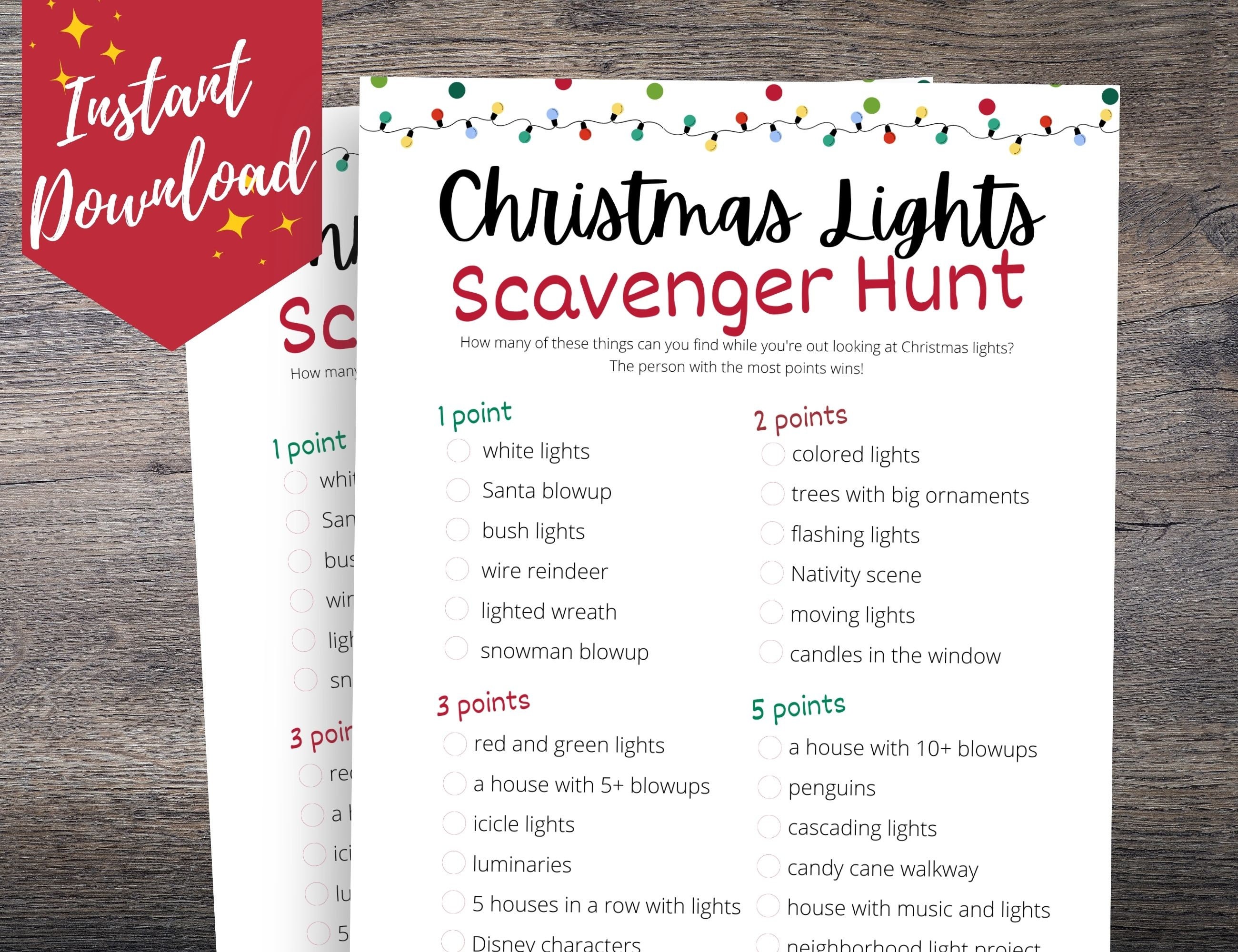 Christmas Lights Scavenger Hunt Game Kids Christmas Activity Etsy