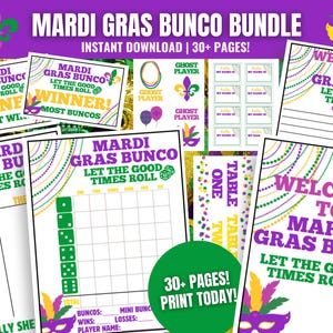 Mardi Gras Bunco Printable MEGA Bundle: Scorecards, Tally Sheets and more (Instant Download)