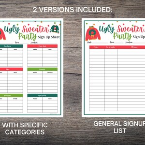 Ugly Sweater Party Potluck Sign-up Sheet (digital Download, Editable
